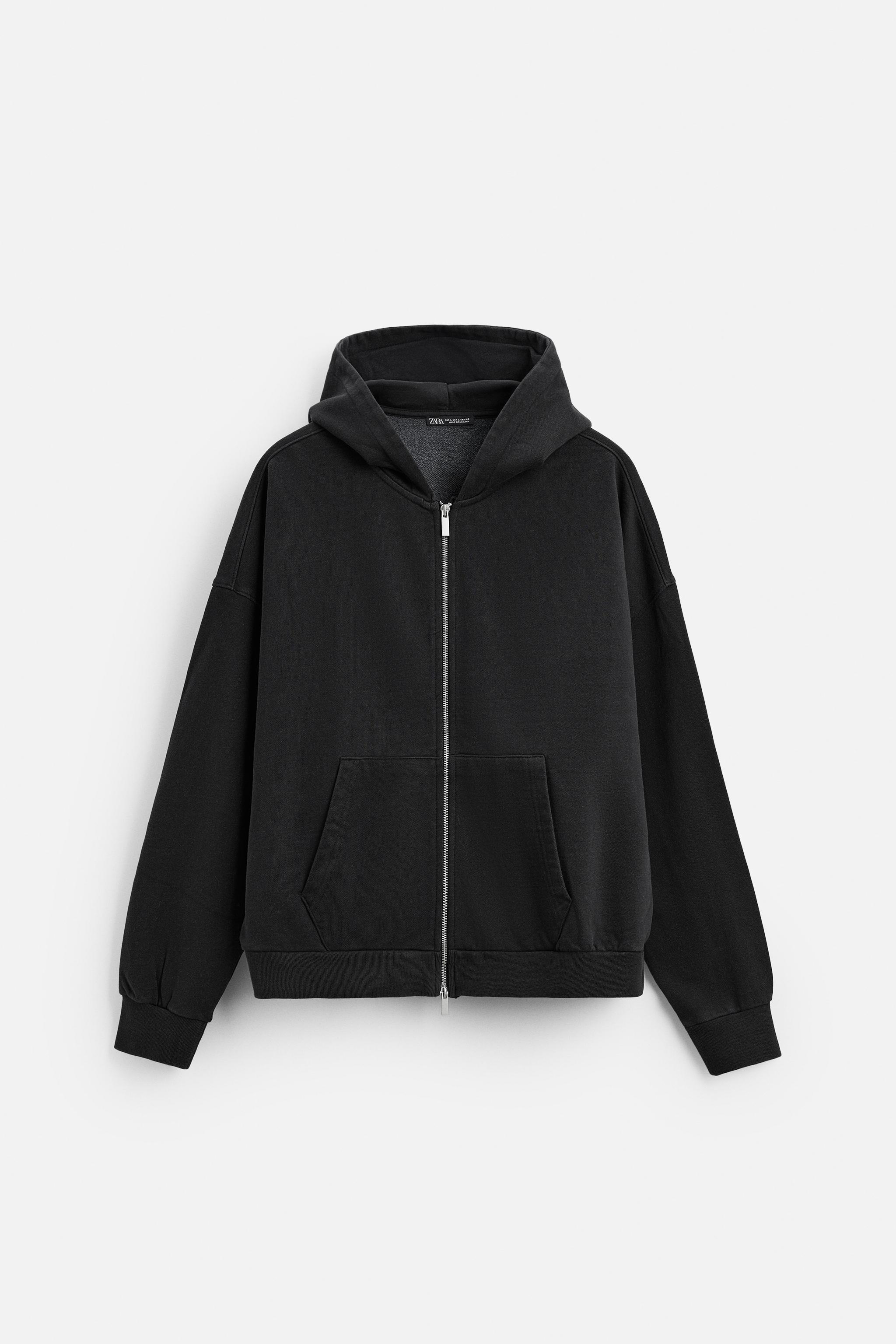 ヘビーウェイト ジップアップフーディ - ブラック | ZARA Japan