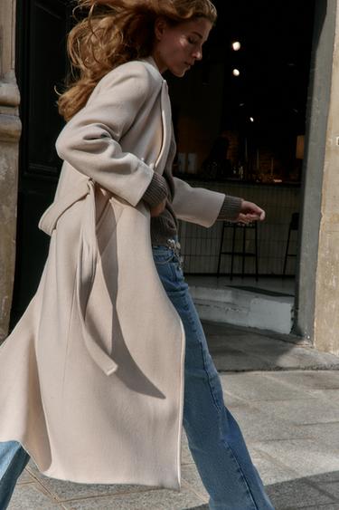 LONG WOOL COAT WITH BELT - Beige by Zara - Image 2