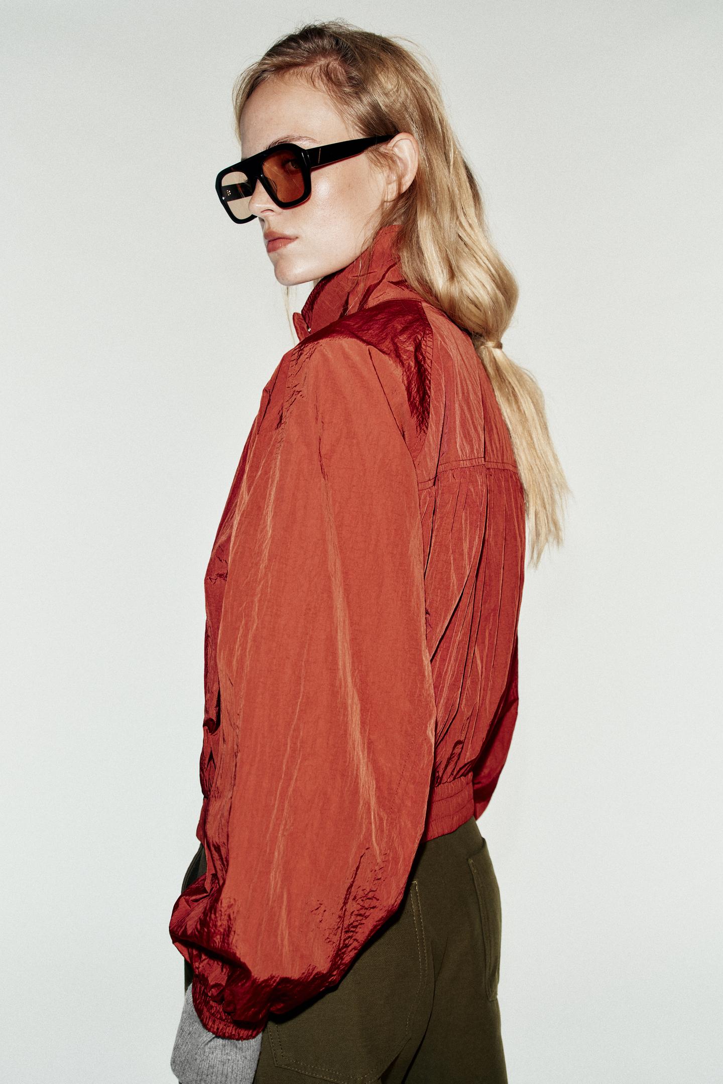 Женская куртка Zara Water-Repellent Bomber, цвет: Кирпичный — фото 4