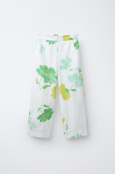 STRAIGHT-LEG FLORAL PRINT TROUSERS - Green by Zara