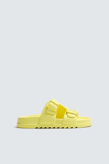 SANDÁLIA COM DUAS TIRAS EFEITO DE CAUCHO - Amarelo da Zara