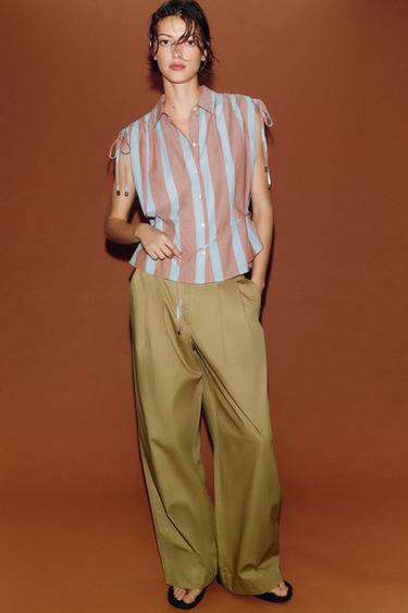 بنطلون بارل ببنسات طقم - كاكي الخاص بـ Zara