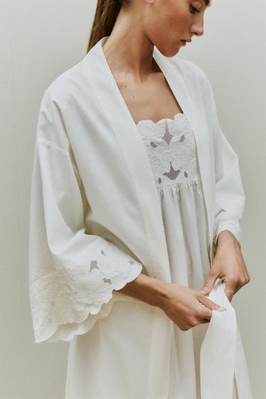COTTON DRESSING GOWN WITH EMBROIDERY - Ecru by Zara - Image 5