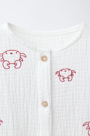 BODY TEXTURÉ CRABES BRODÉS - Écru / Rouge de Zara - Image 2
