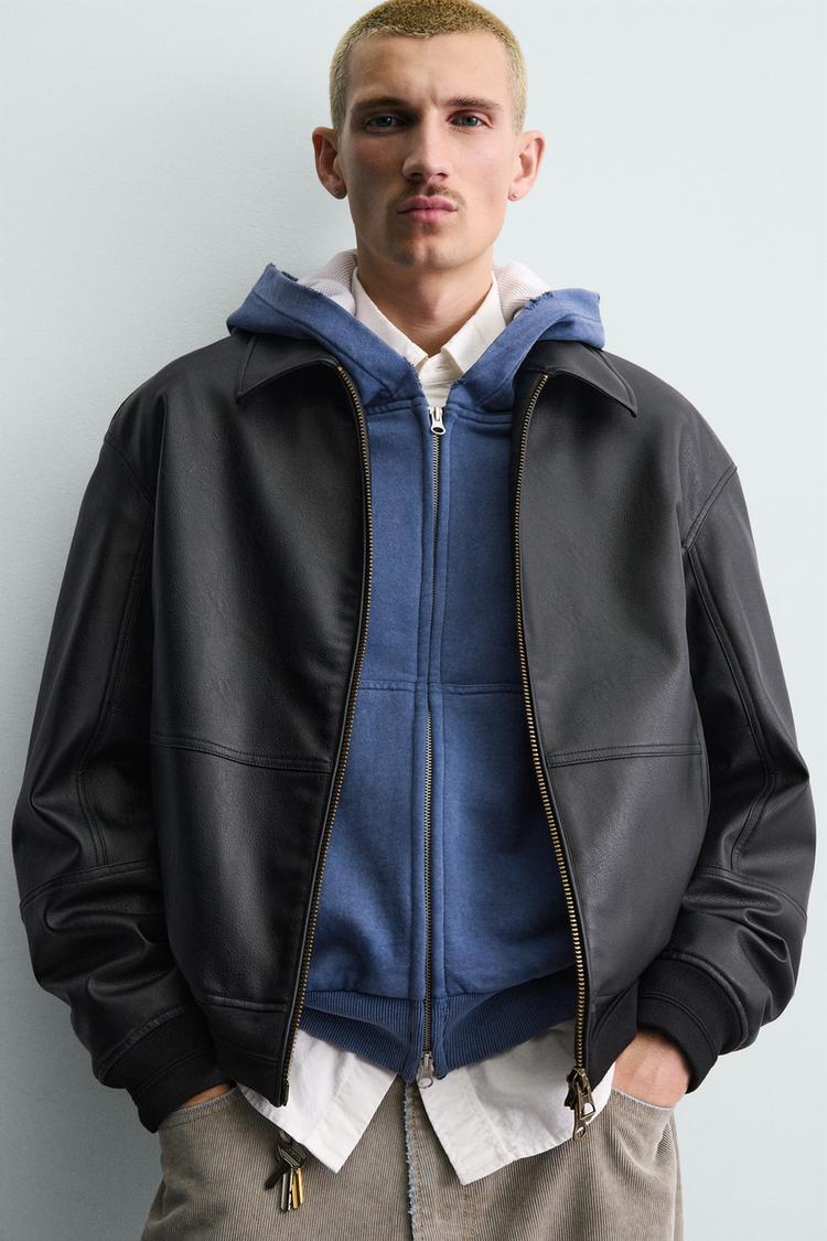 ZARA FAUX LEATHER BOMBER JACKET