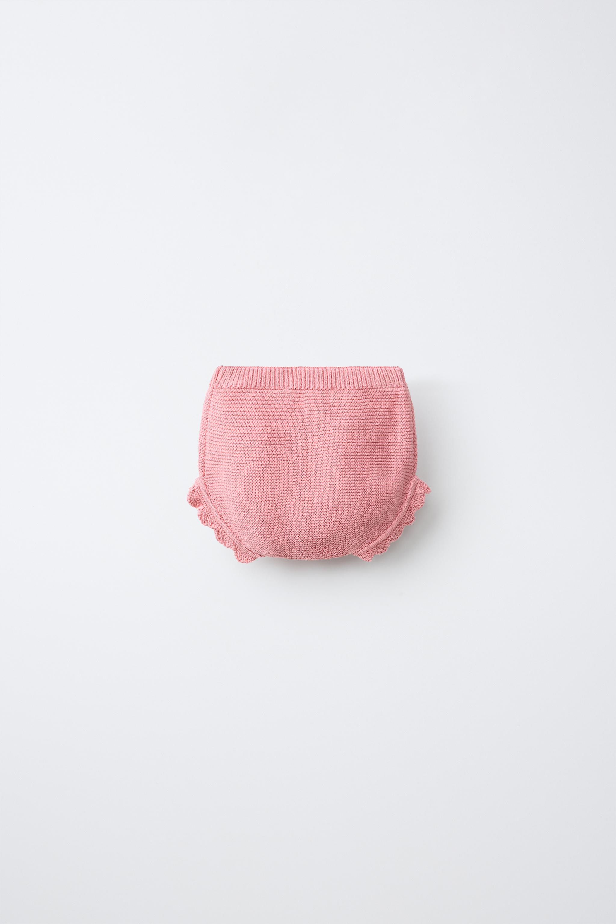 FLORAL EMBROIDERED KNIT PANTIES — Light pink