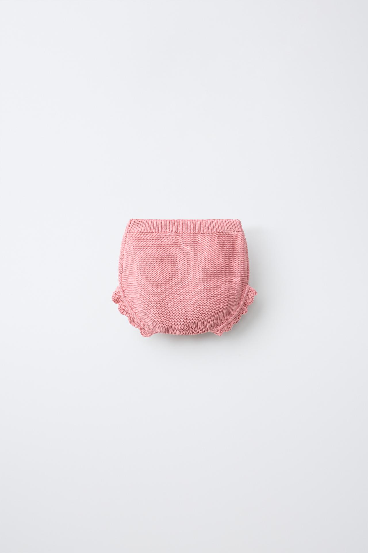 FLORAL EMBROIDERED KNIT PANTIES — Light pink