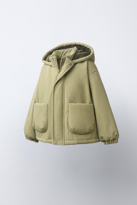 BLOUSON À CAPUCHE EFFET MOUTON - Kaki de Zara - Image 1