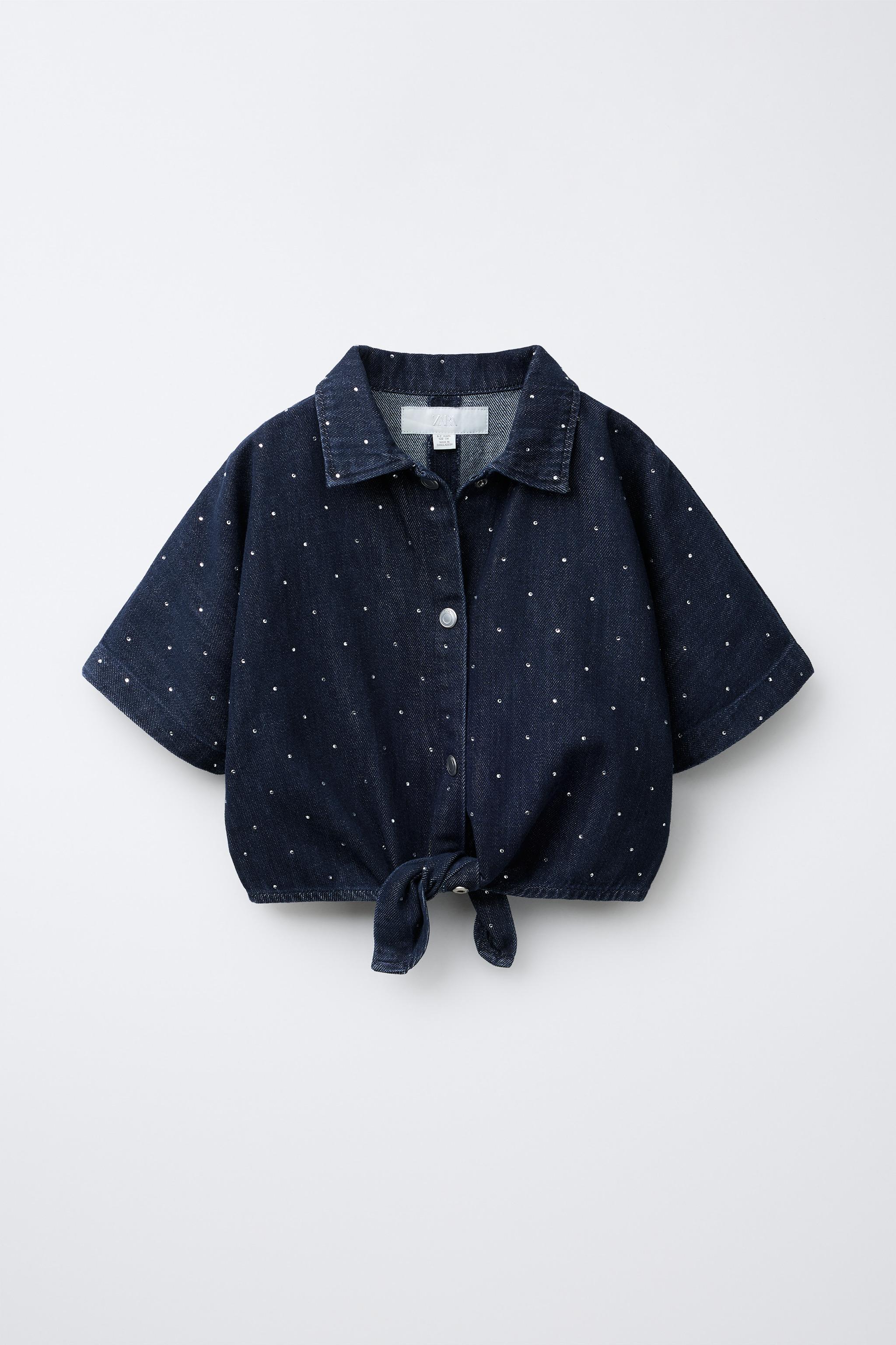 RHINESTONE BOW DENIM SHIRT
