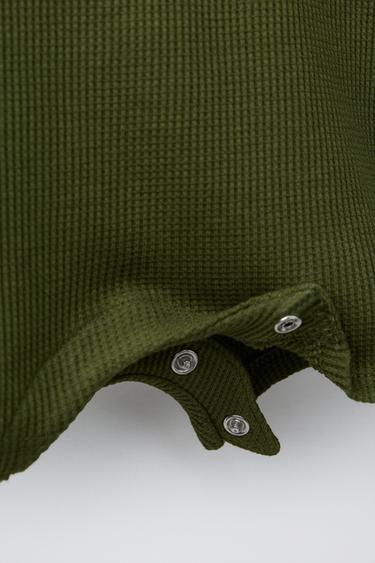 WAFFLE-KNIT HENLEY ROMPER - Green by Zara - Image 3