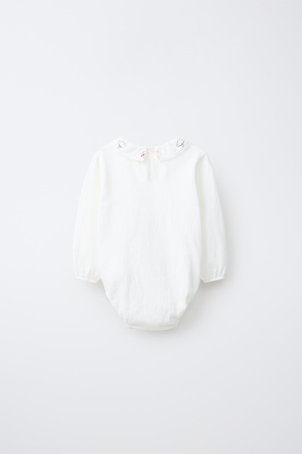 EMBROIDERED COLLAR BODYSUIT — Light ecru