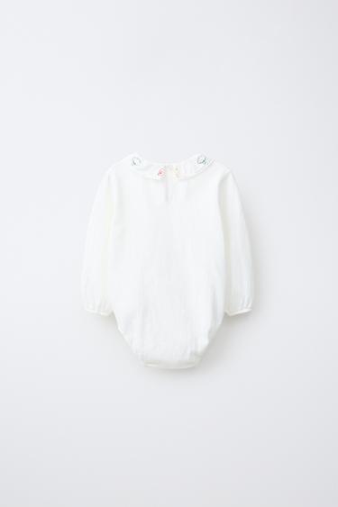 EMBROIDERED COLLAR BODYSUIT — Light ecru 2