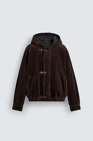 CAZADORA PANA CAPUCHA ALAMARES - Marrón de Zara