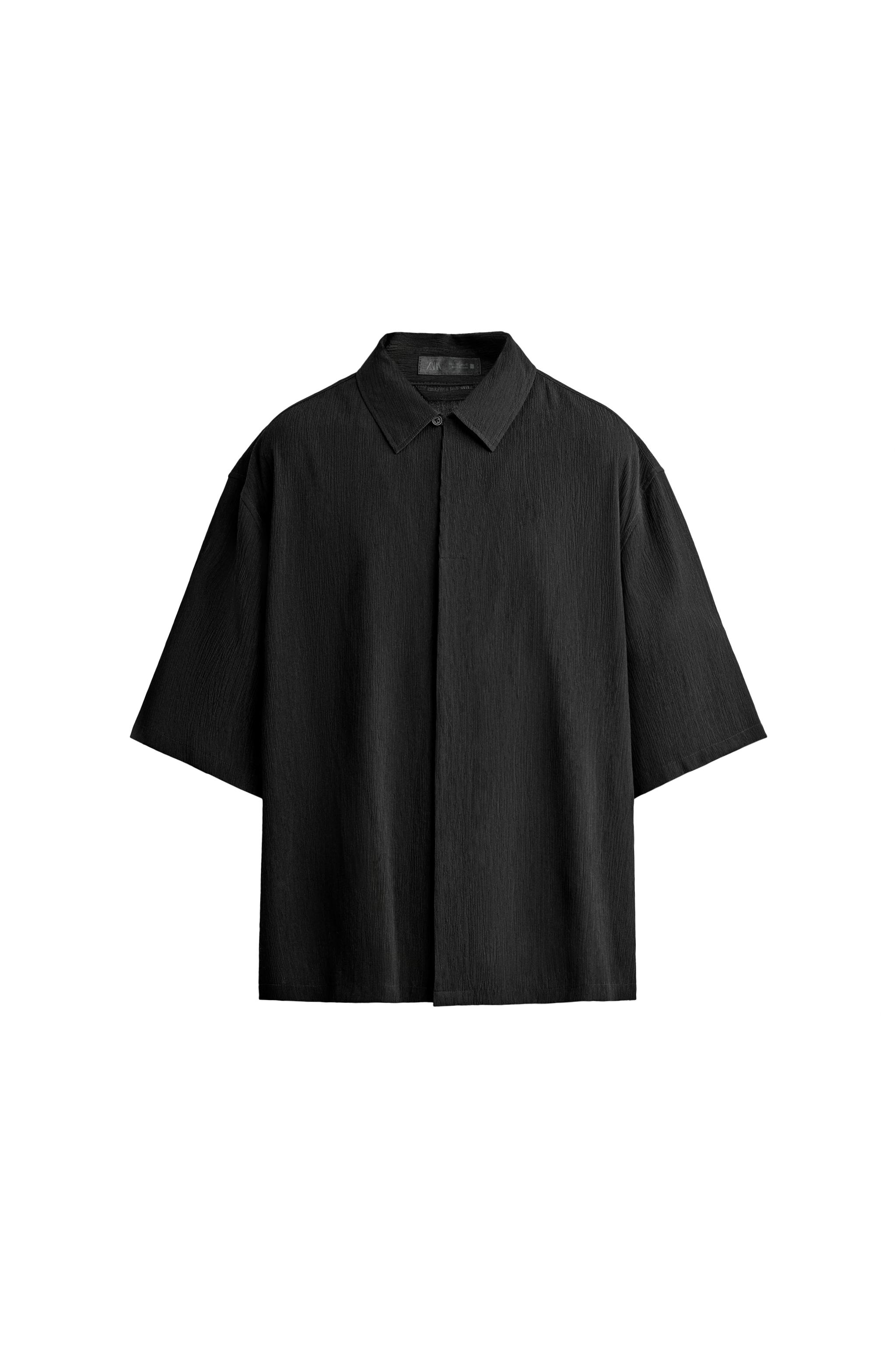 テクスチャーボクシーフィットシャツ - ブラック | ZARA Japan / 日本