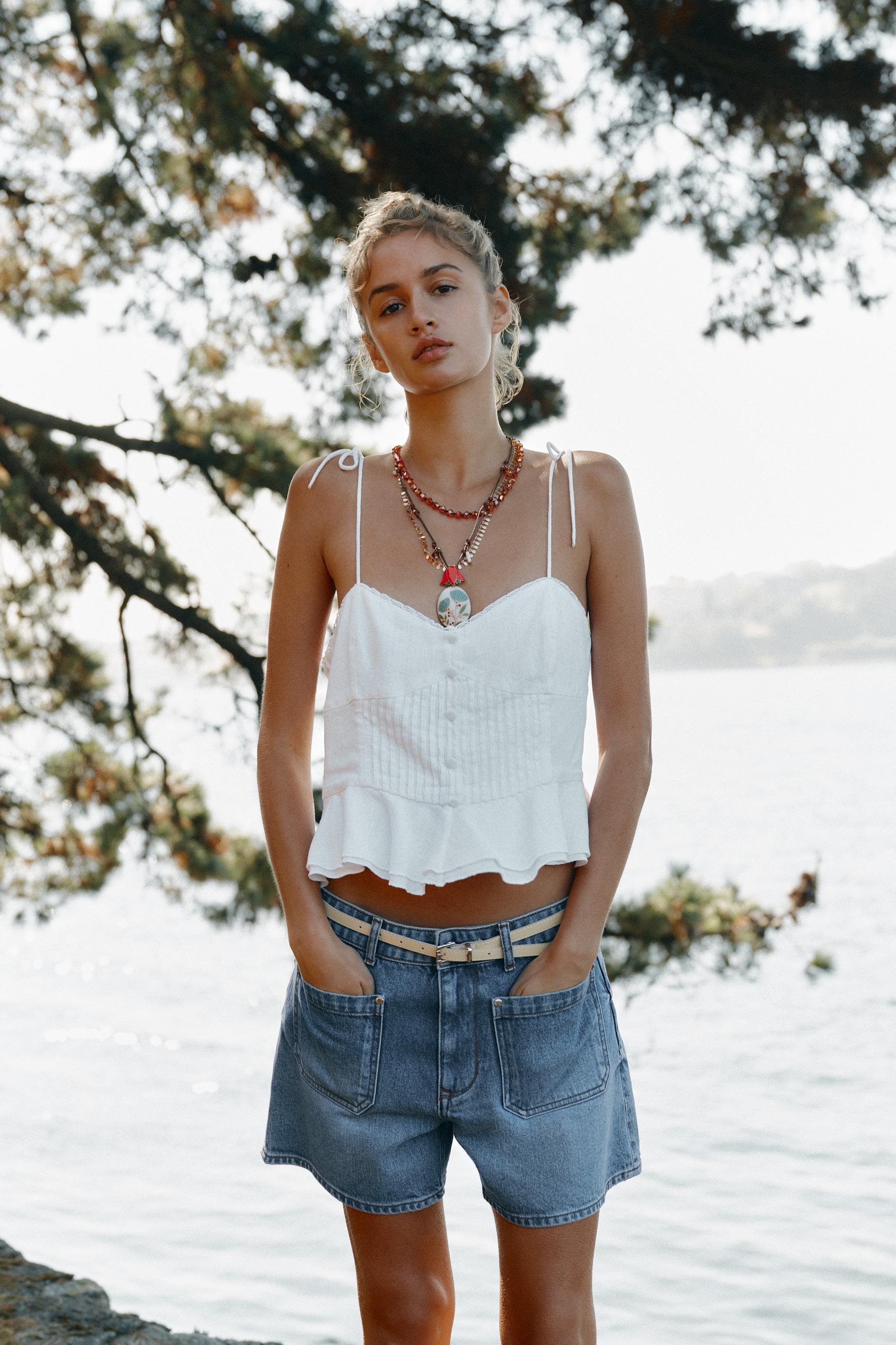 Z1975 BELTED DENIM SHORTS - Mid-blue | ZARA United States