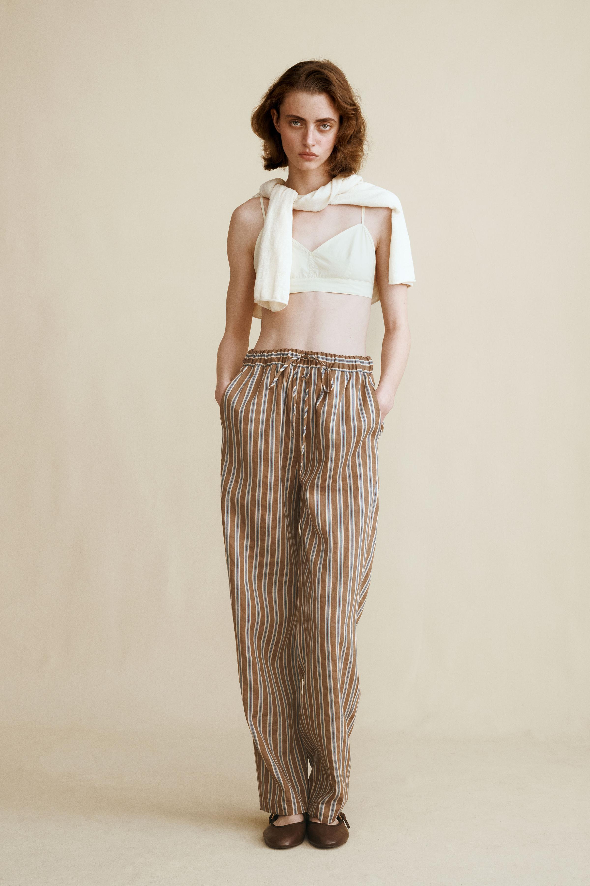 Женские брюки Zara STRIPED LINEN PANTS CREATED BY CARAMEL LONDON X