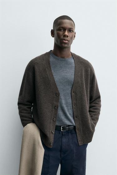 REGULAR FIT WOOL BLEND CARDIGAN - Brown by Zara