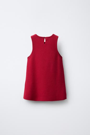 Zara VELVET BOW KNIT DRESS - Red