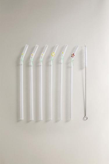 PACK OF FLORAL BOROSILICATE GLASS STRAWS (PACK OF 6) -  by Zara - Image 0