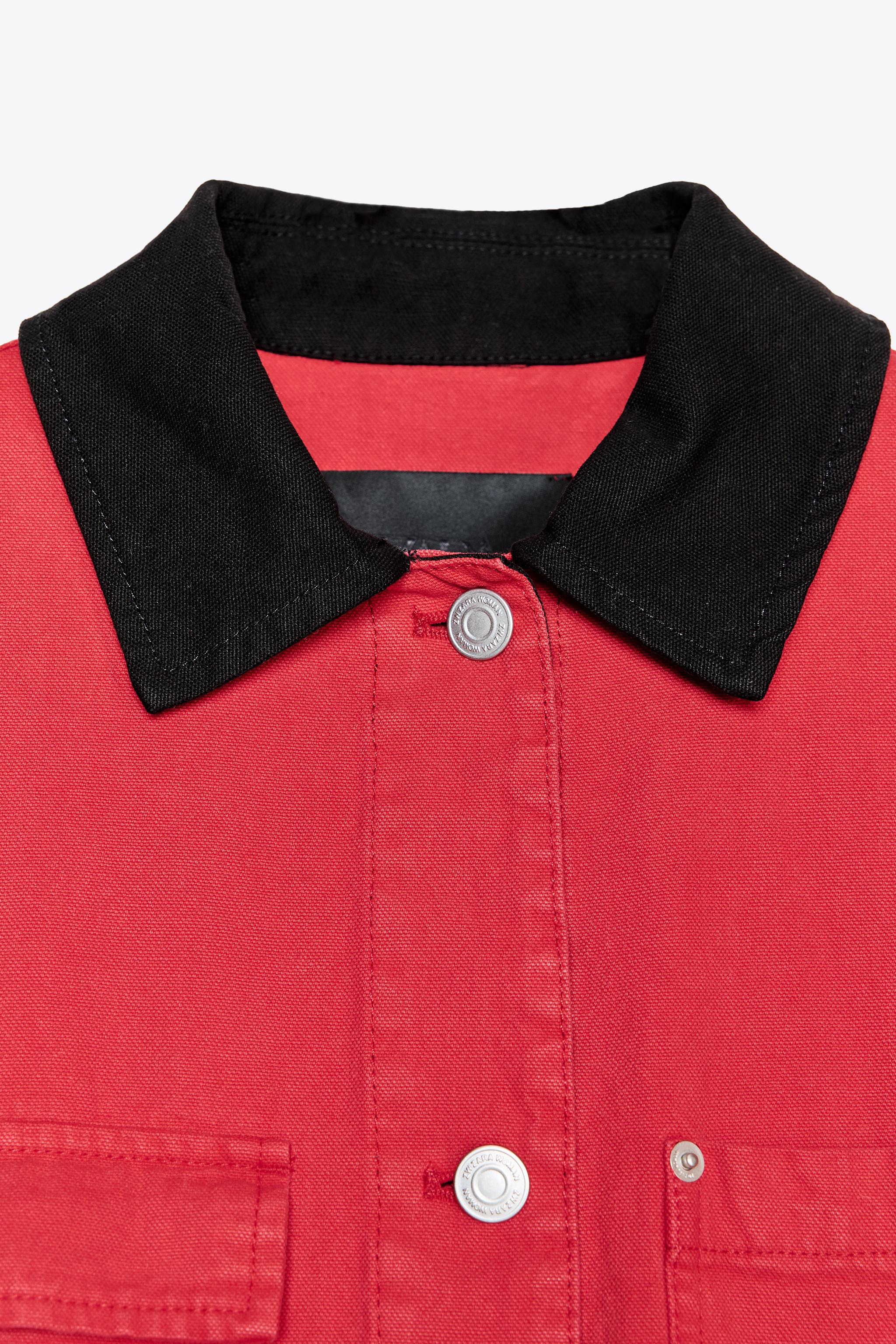 【ZARA】ZW COLLECTION コントラストカラーシャツジャケット ZW COLLECTION コントラストカラーシャツジャケット - レッド