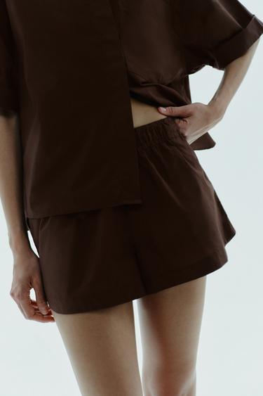 POPLIN MINI SHORTS - Dark brown by Zara