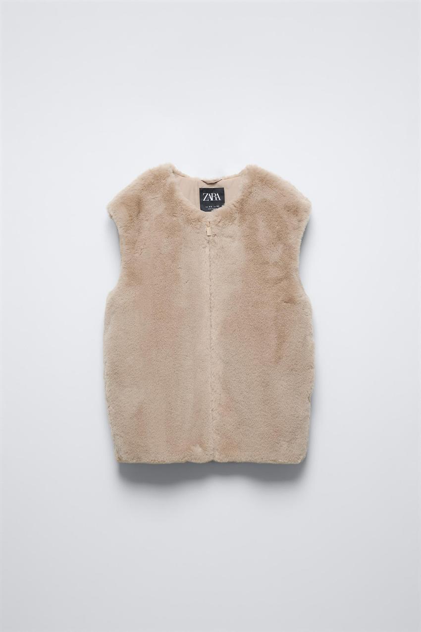 フェイクファーオーバーサイズベスト - ブラウン/モール | ZARA Japan 