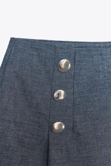 BERMUDA BOUTONS AVEC LIN - Indigo clair de Zara - Image 8