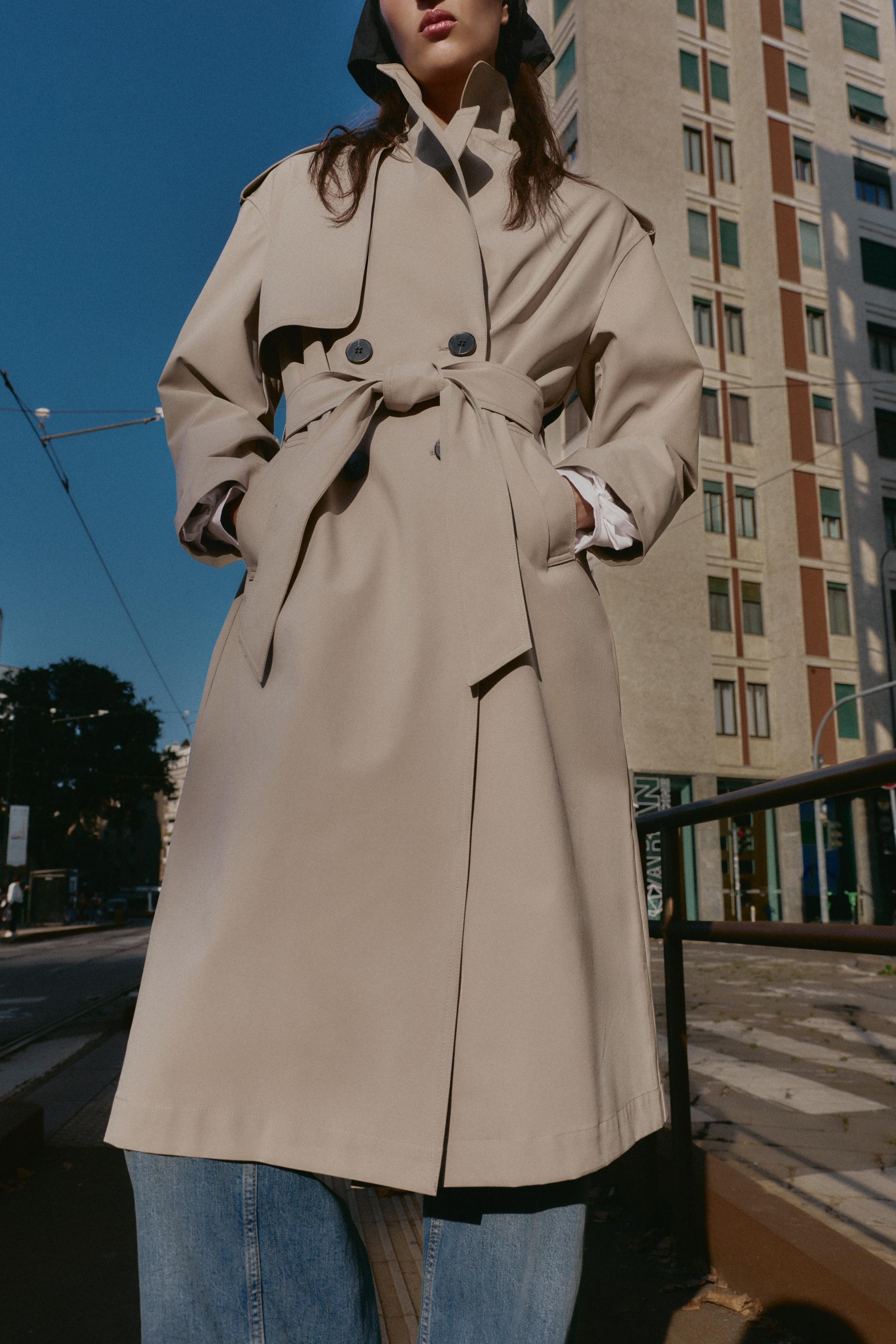 WINDPROOF WATER REPELLENT LONG BELTED TRENCH COAT - taupe brown
