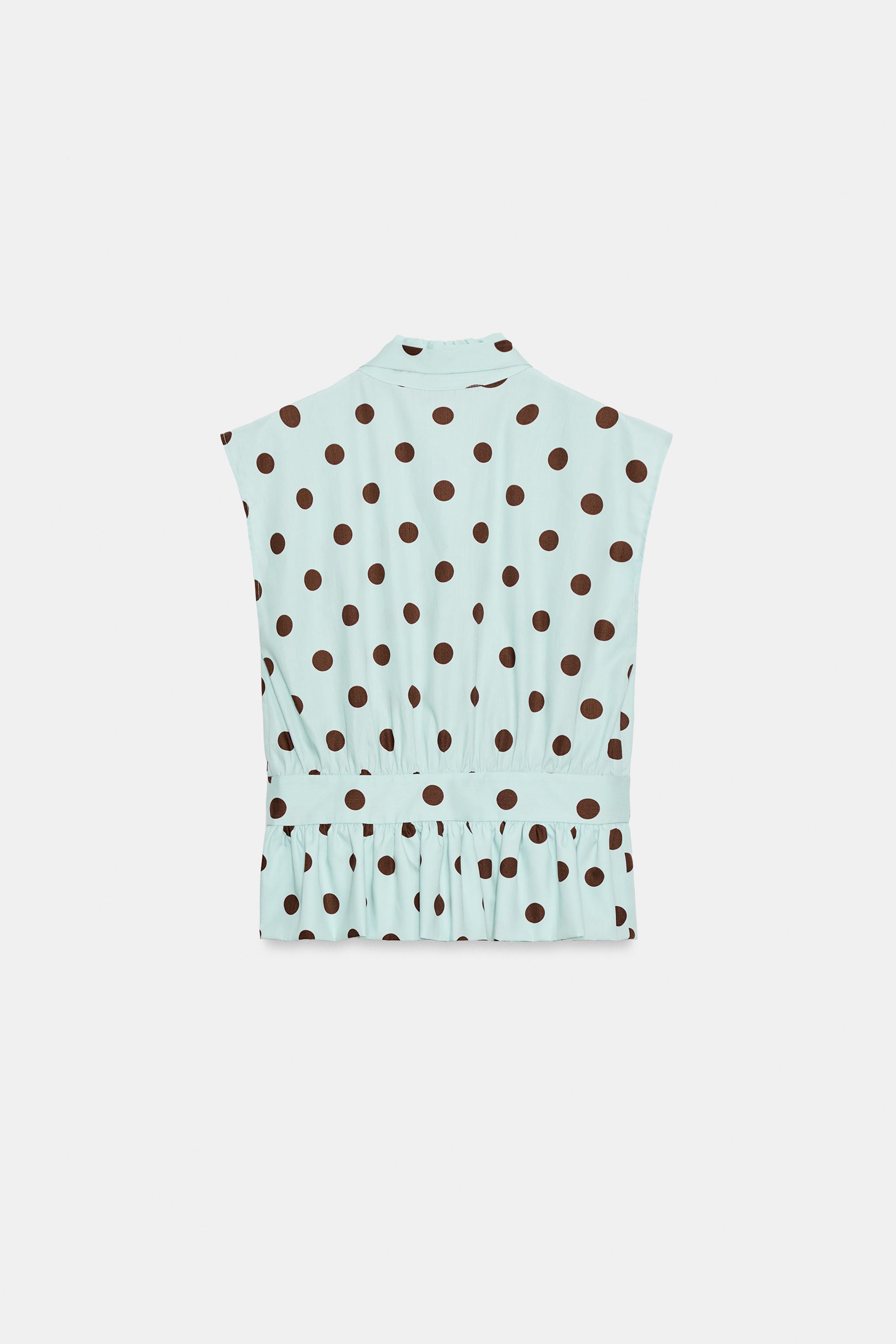 Женские рубашки Zara SLEEVELESS POLKA DOT BOW SHIRT — фото 7