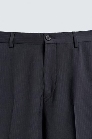 100% WOOL PINSTRIPED SUIT TROUSERS - Navy blue by Zara - Image 6