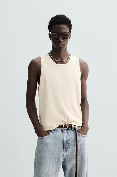 Zara LIGHT KNIT TANK TOP - Ecru
