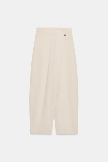 Zara TEXTURED WRAP PANTS - Beige