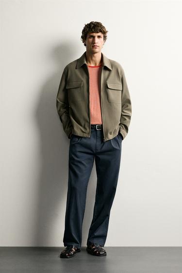 REGULAR FIT ZIPPED OVERSHIRT - Khaki by Zara - Image 0