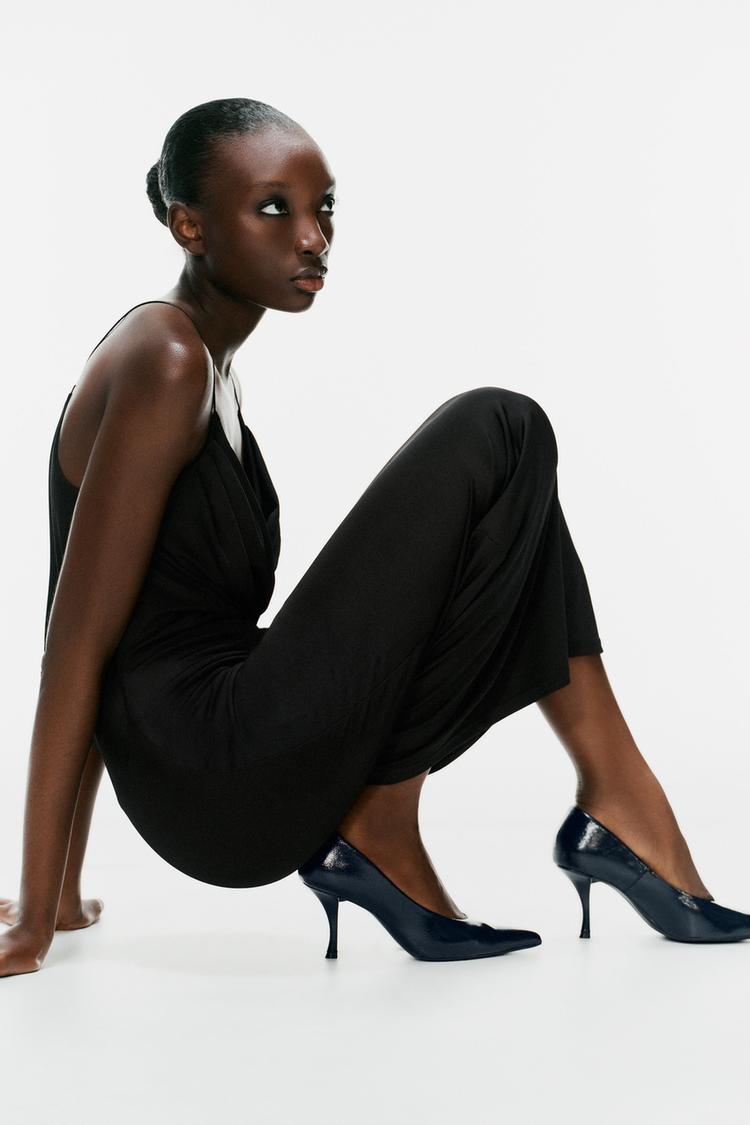 PATENT EFFECT HIGH HEEL SHOES — Navy Blue