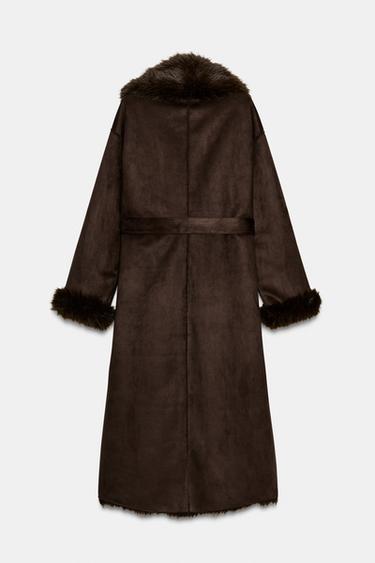 BELTED FAUX FUR COAT ZW COLLECTION - Brown by Zara