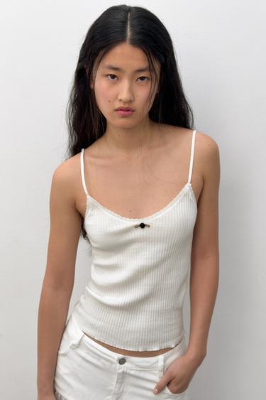 TOP W STYLU BIELIŹNIANYM NA RAMIĄCZKACH - Złamana biel Zara