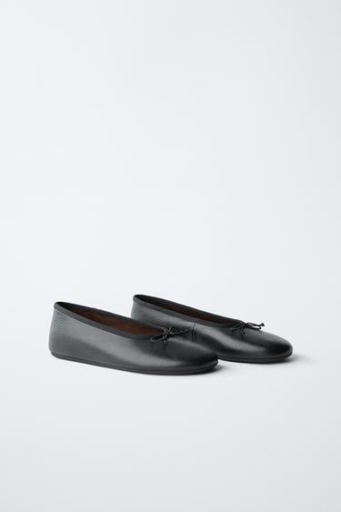 LEATHER BOW BALLET FLATS — Black 2