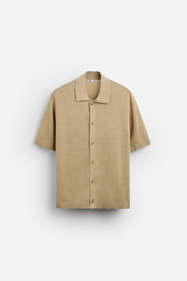 CHEMISE EN MAILLE COTON ET LIN - Marron clair de Zara