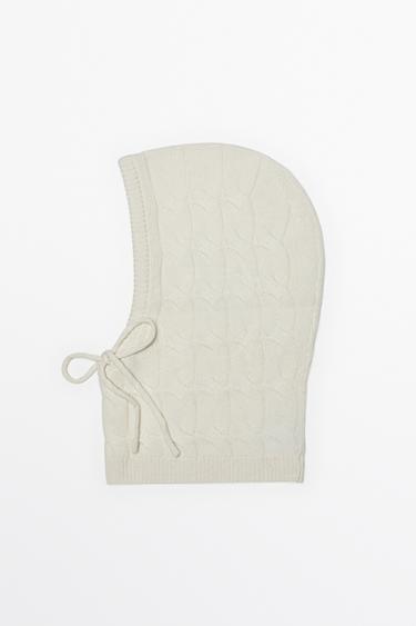 Cotton blend cable-knit balaclava with tie — Beige 1