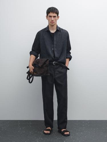 Zara 100% linen pinstripe shirt - Navy blue - Image 0