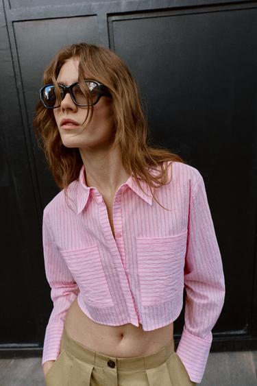 CAMISA CORTA RAYAS - Rosa de Zara
