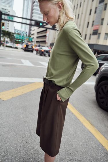 PULL EN MAILLE EXTRAFINE - Vert sauge de Zara - Image 3