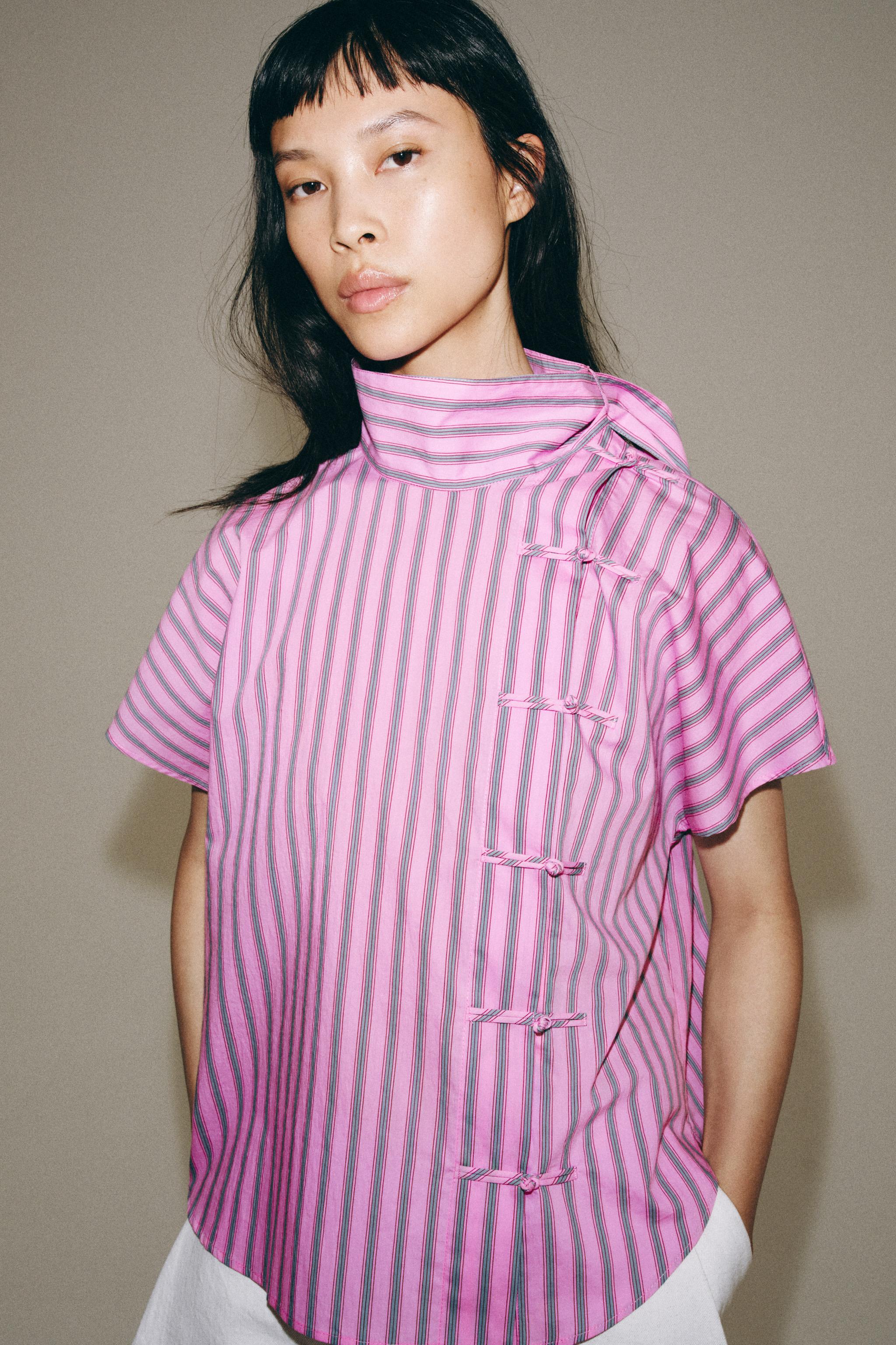 ZW COLLECTION STRIPED FROG FASTENING SHIRT