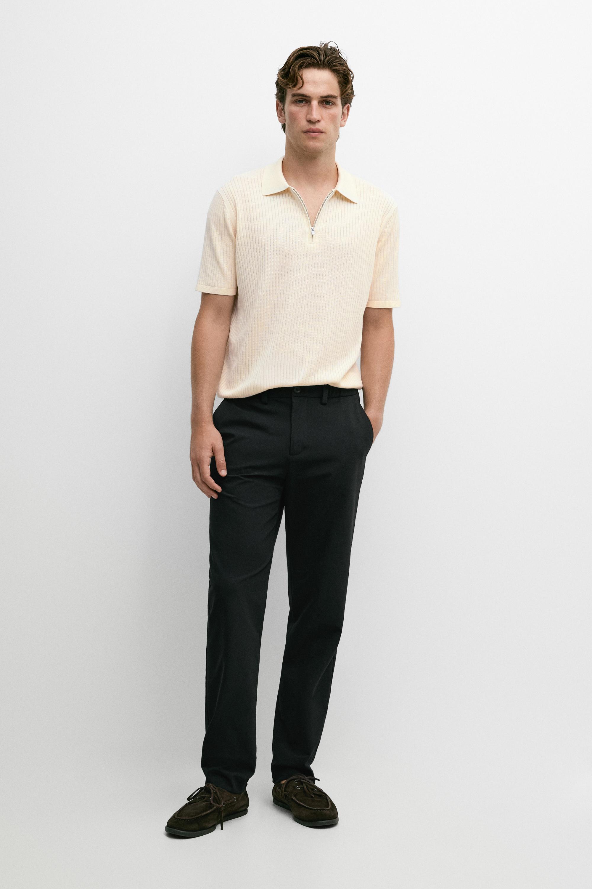 Cotton knit half-zip polo — Ecru