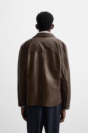 LEATHER OVERSHIRT - Brown by Zara