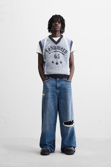 TEXTURED KNIT WAISTCOAT WITH EMBROIDERY - Blue by Zara - Image 0