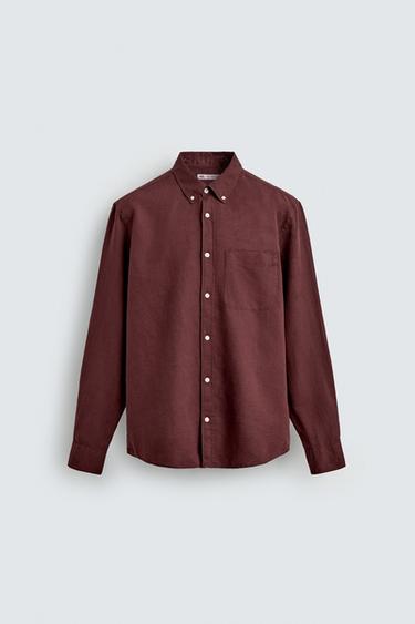 LINEN - COTTON SHIRT - Burgundy by Zara
