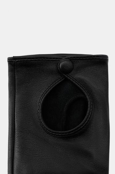 SHORT LEATHER GLOVES - Black by Zara