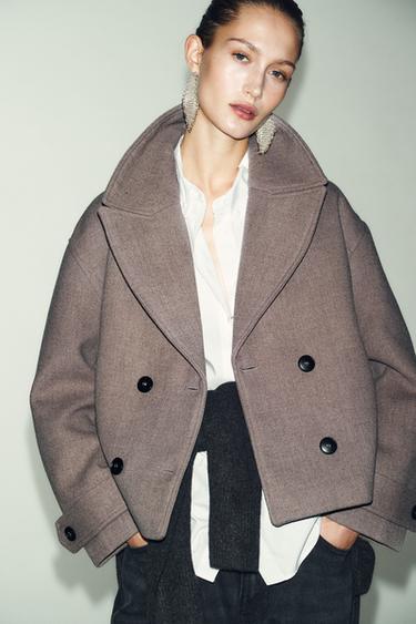 DOUBLE-BREASTED SHORT COAT - Mink by Zara