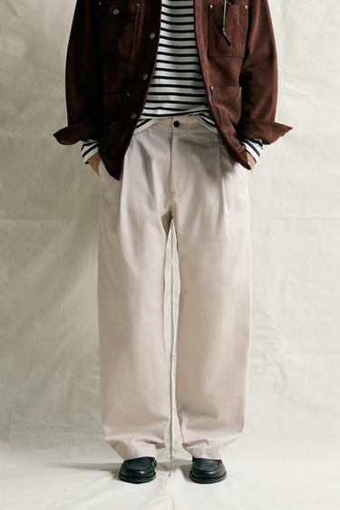 RELAXED FIT PLEATED CHINO TROUSERS - Light beige by Zara